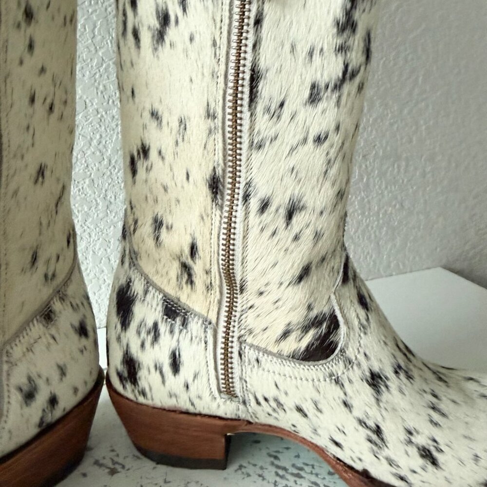 Lane Boots Womens Cowhide Cowboy Boots Tall Black Western Cow Skin Size 7.5 NEW - Picture 9 of 13